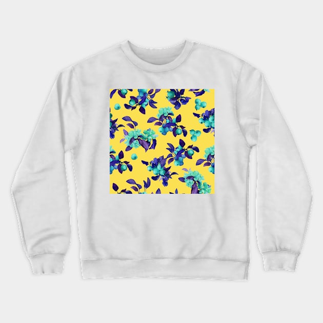 Watercolor small psy apple tree branch on yellow Crewneck Sweatshirt by orsinha